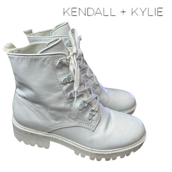 Kendall + Kylie Women's Epic White Leather Chunky Heel Combat Boots 7.5 - Picture 2 of 6